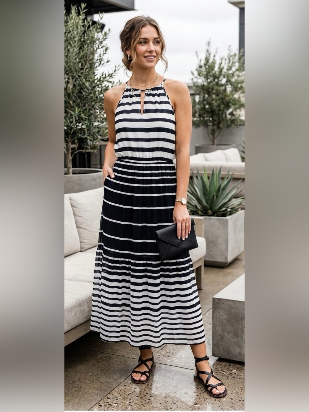 Maison jules blie navy dress_ white striped long dress size small